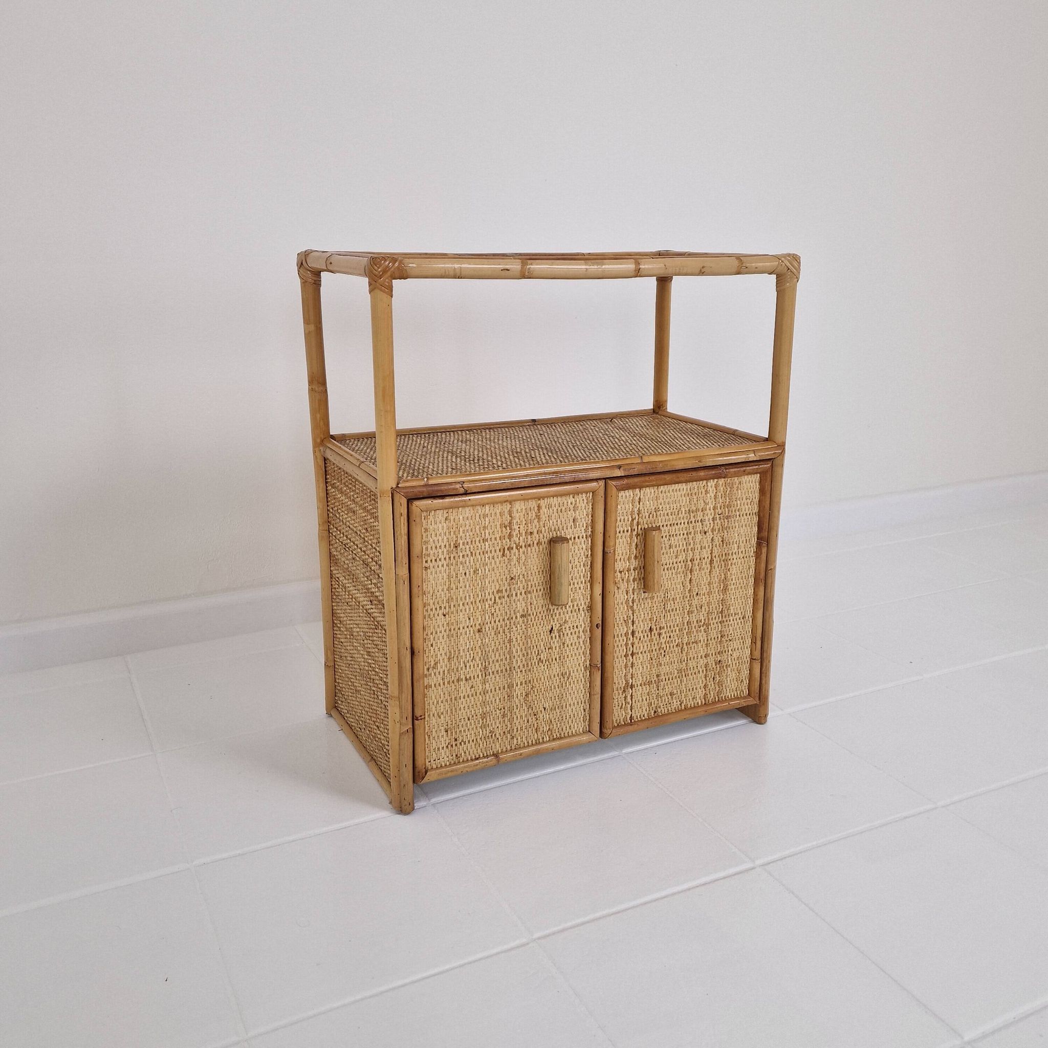Italian Bamboo and Rattan Cabinet or Bed Side Table, 1980s