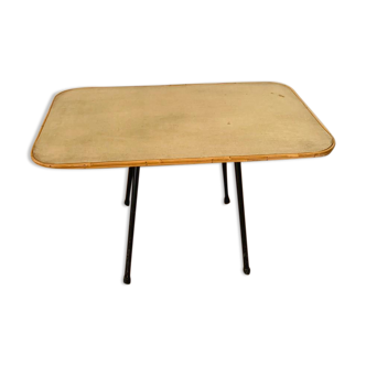 Rattan coffee table black metal base
