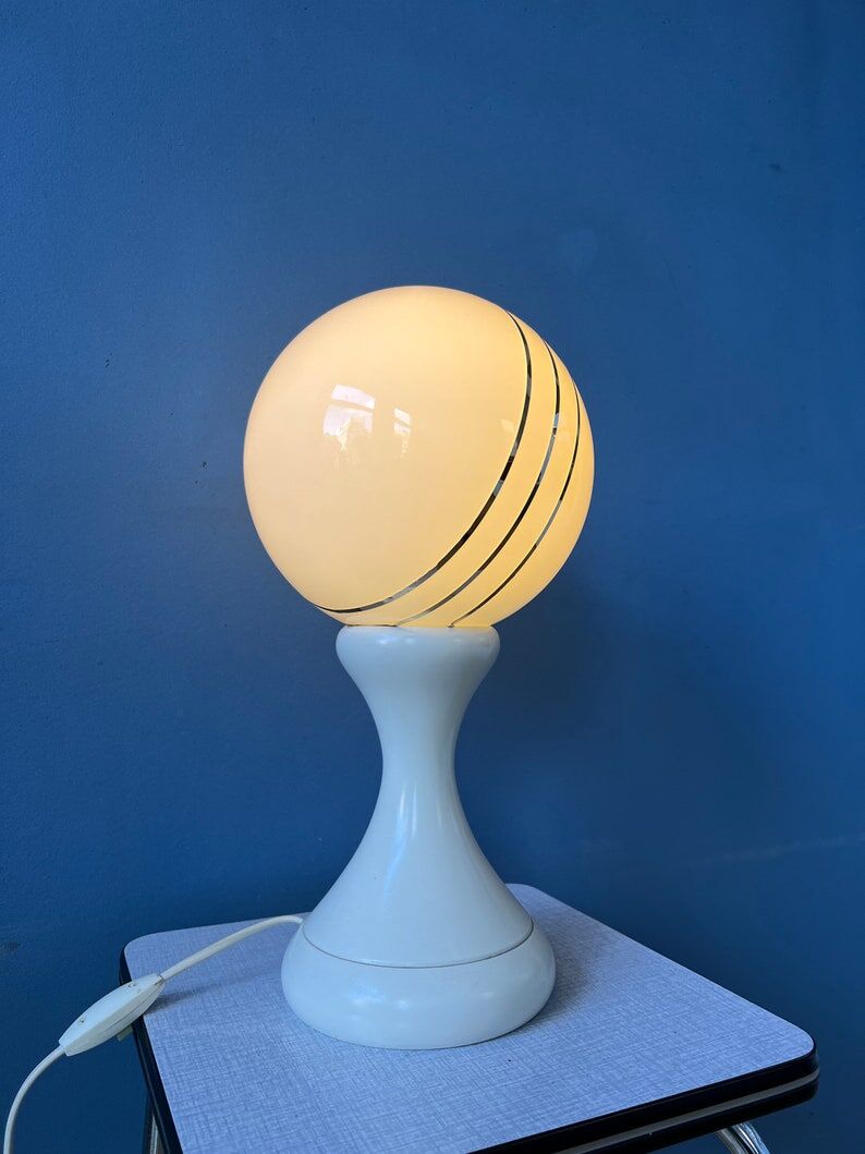 Space Age table lamp in white opaline glass