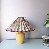 Ceramic lamp with pleated hood in 80s fabric
