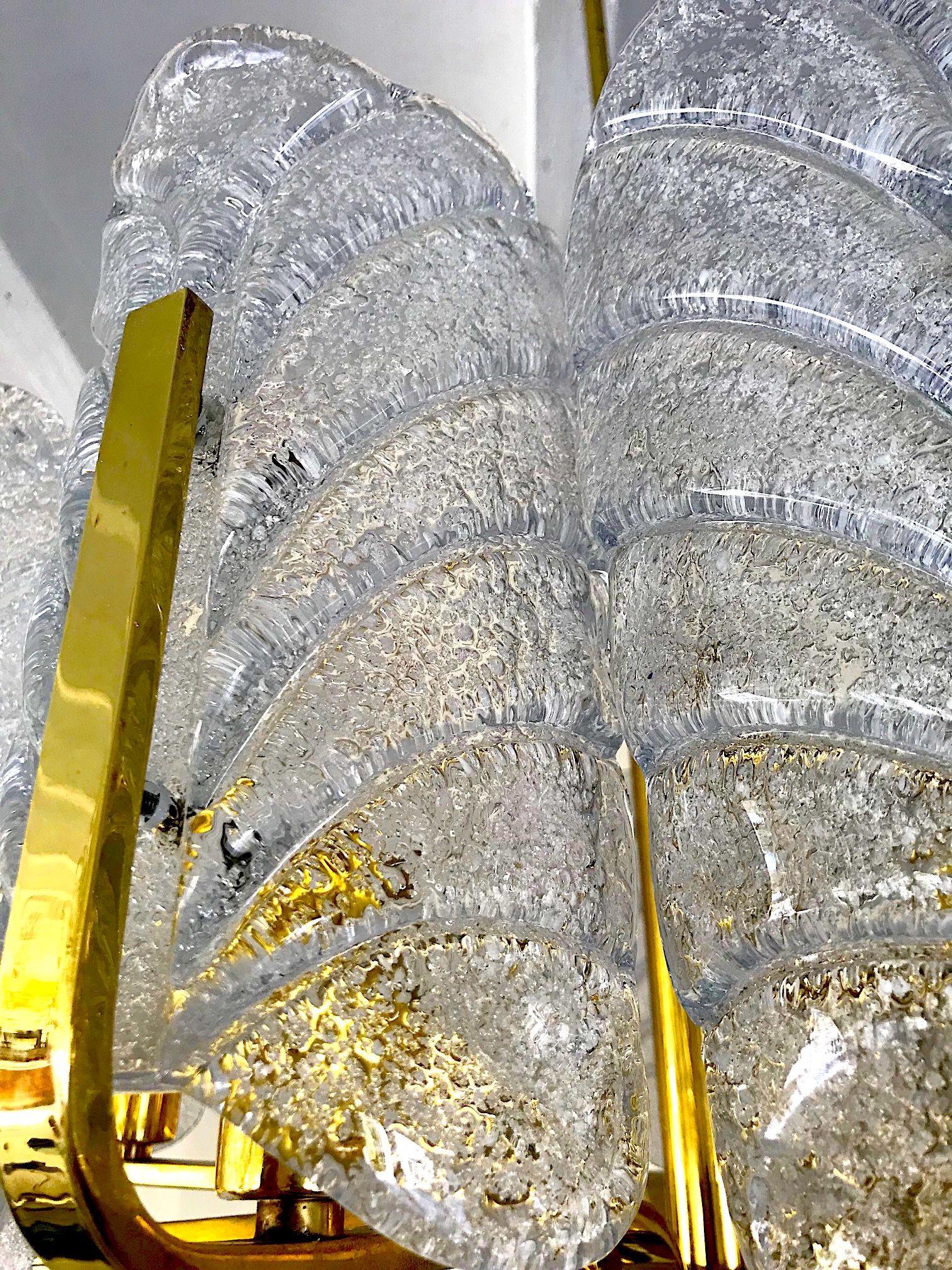 Chandelier Carl Fagerlund by Orrefors with 10 Murano leaves 1960
