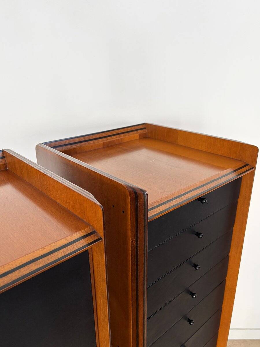 Vintage Container and Chest of Drawers Set in Wood and Leather by Afra & Tobia Scarpa for Maxalto, Italy, 1970s, Set of 2