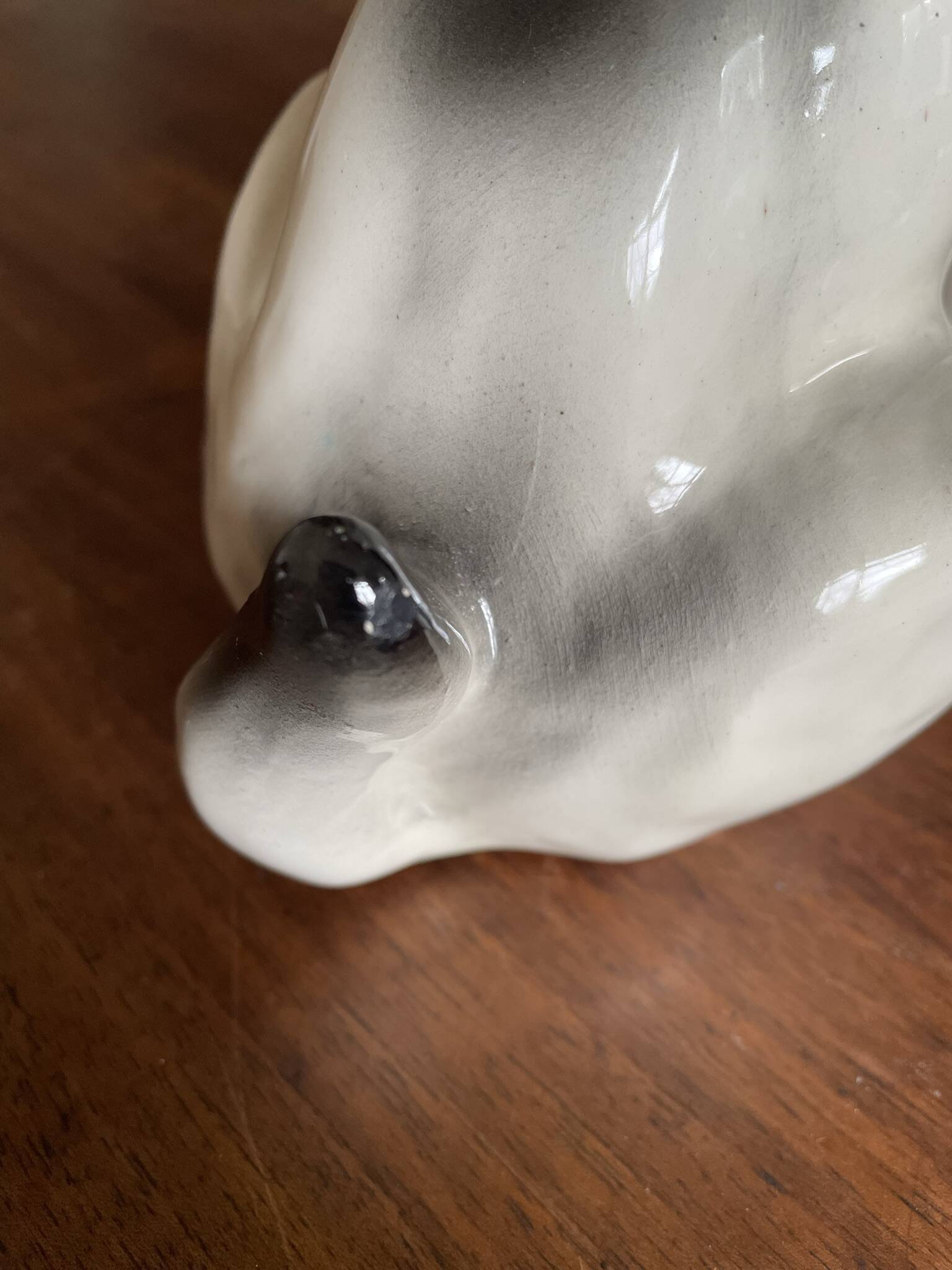 DESVRES earthenware dog with sulphide eyes, 1950