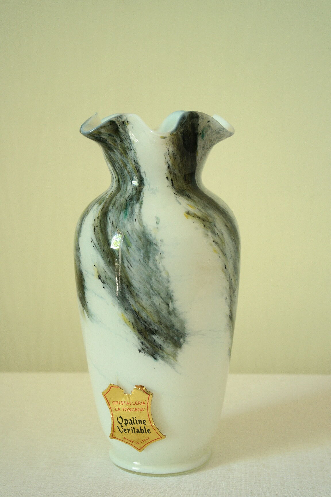 Genuine vintage Opaline vase from the Tuscan Crystal Factory, Italy.