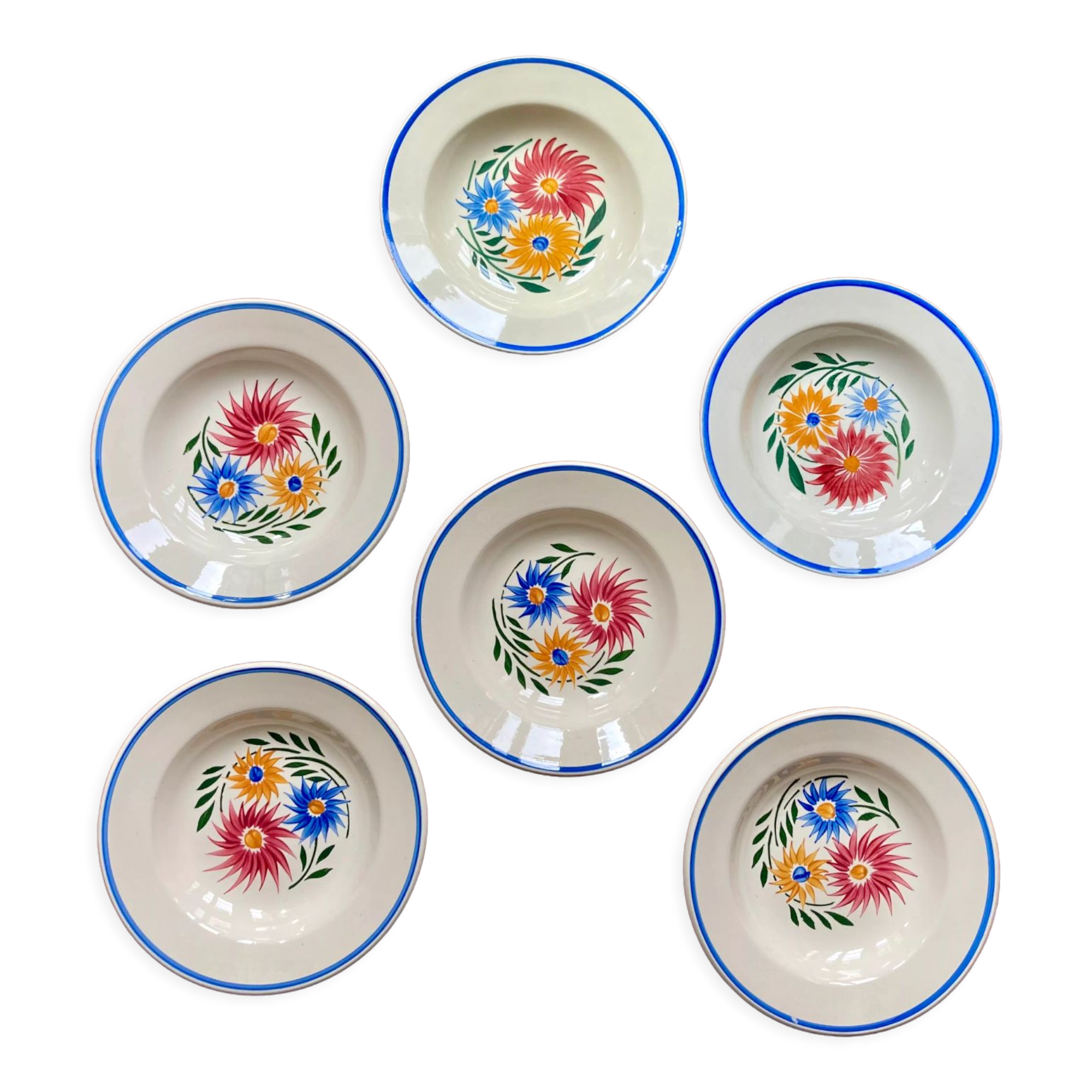 Lot 6 hollow flower plates model "Rustic" Sarreguemines