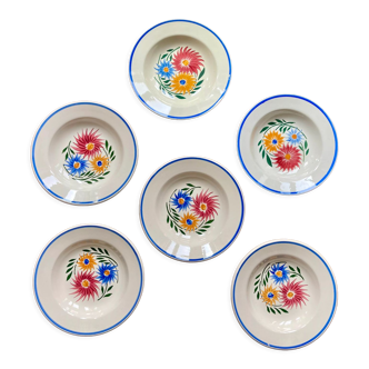 Lot 6 assiettes creuses à fleurs modèle "Rustique" Sarreguemines