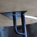 Tripod floor lamp with wooden "pallet" shelf, 50s