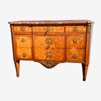 Commode Louis XVI en marqueterie estampillée