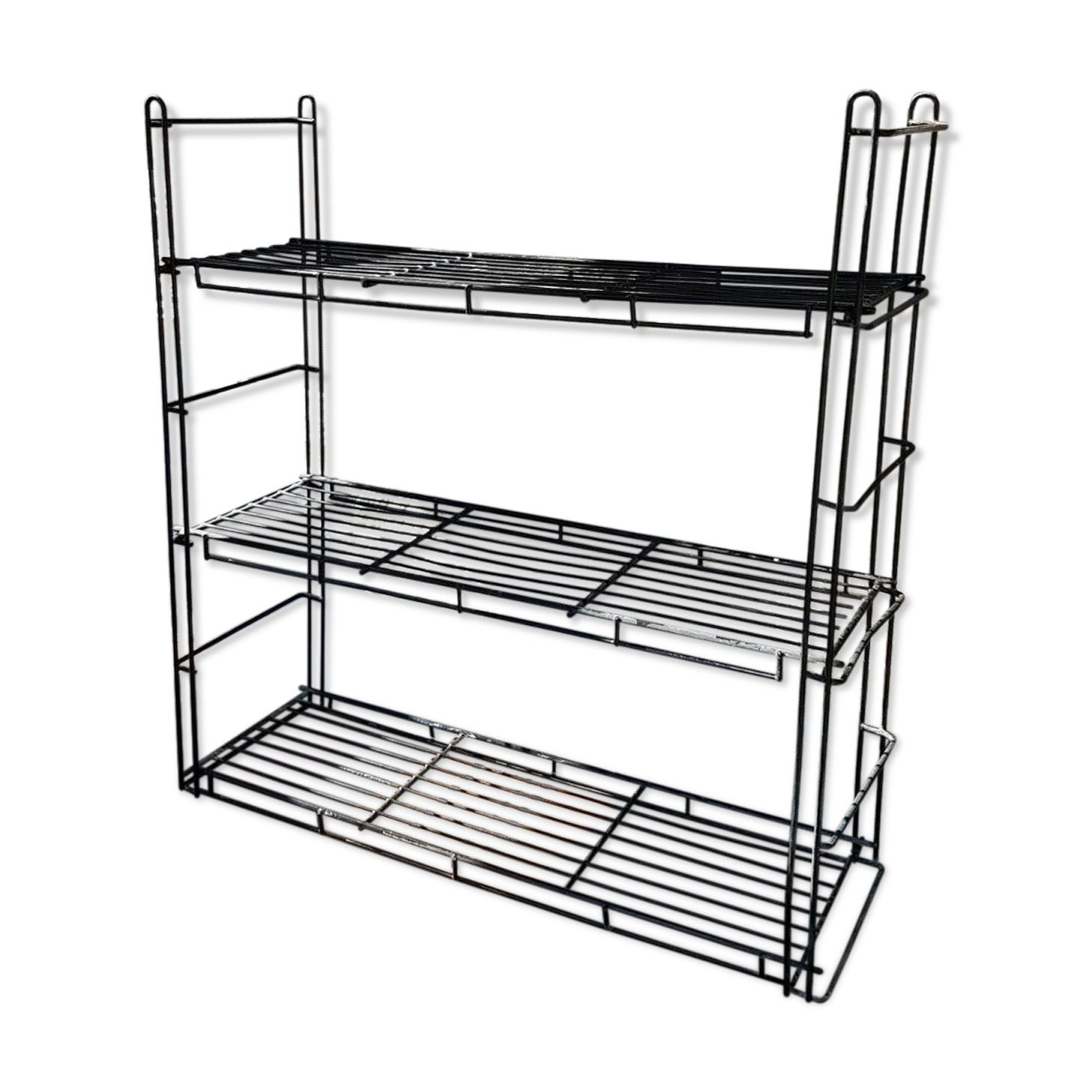 Vintage wall shelf in black wired metal 70s