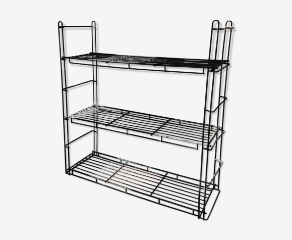 Étagère murale vintage en métal filaire noir années 70