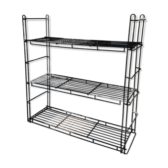 Étagère murale vintage en métal filaire noir années 70