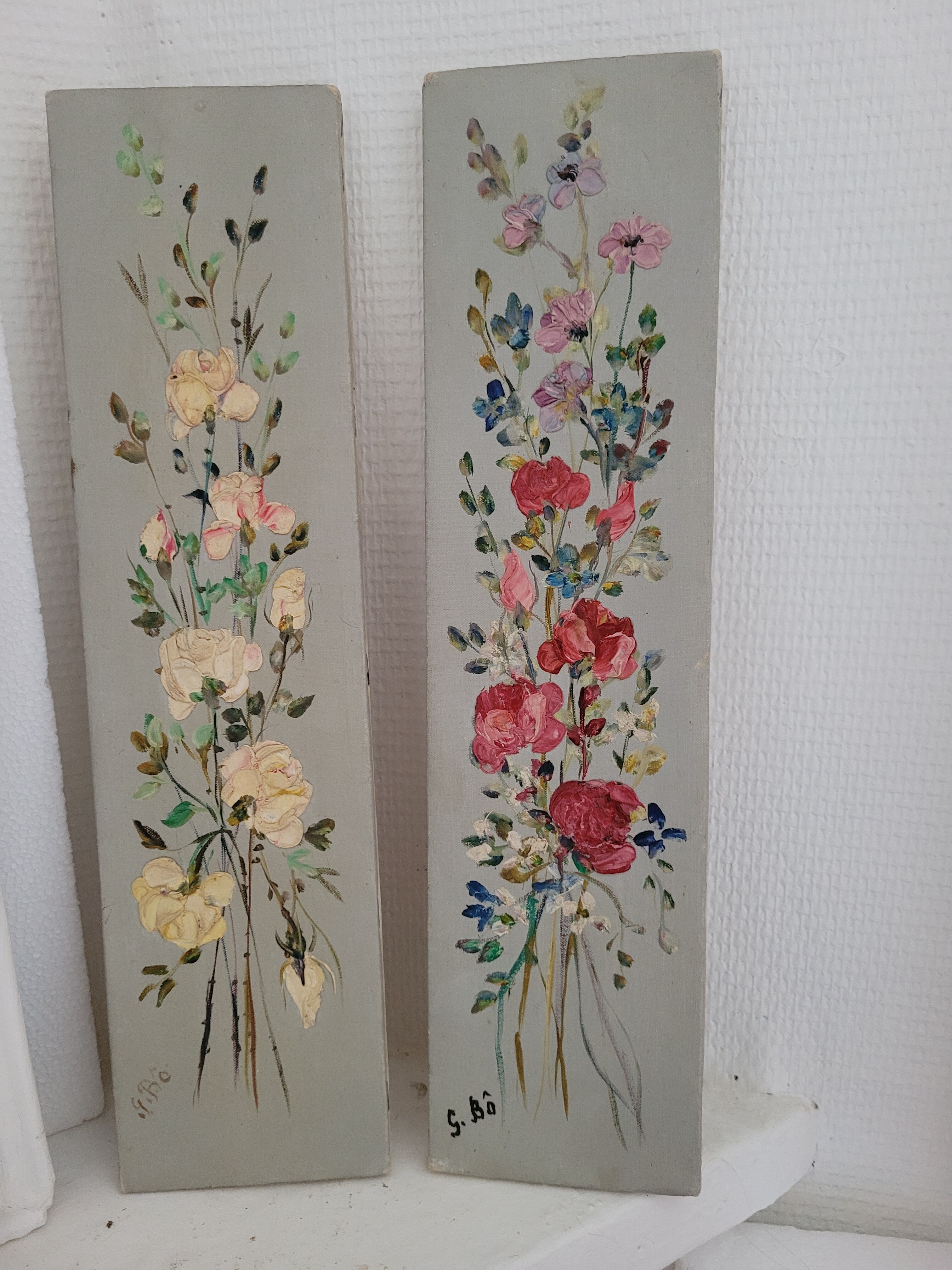 2 peintures à huile bouquets de fleurs