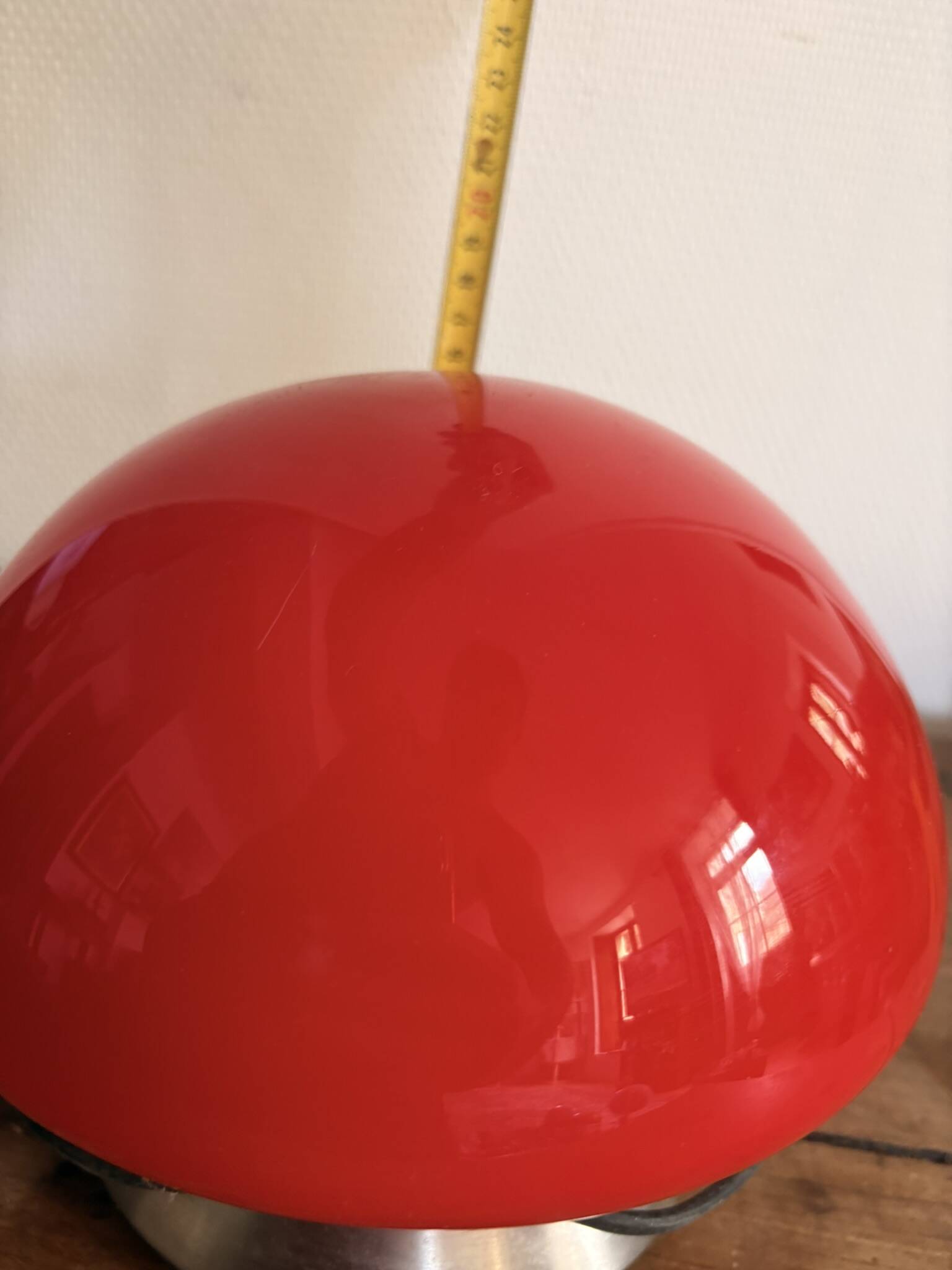 Mushroom Touch Lamp UFO Opaline Glass Red Vintage Design SPage Age