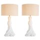 Pair of white and brass table lamps, linen shades.