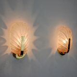 Pair of frosted leaf sconces, murano glass, italy, 1970