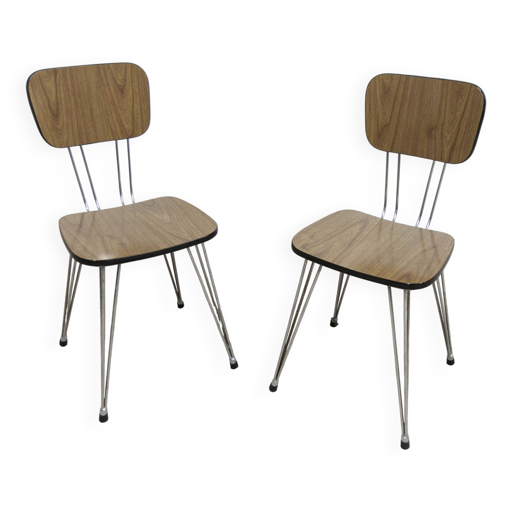 Paire de chaises Formica 1970 pieds Eiffel marron