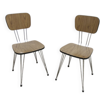 Pair of Formica chairs 1970 Eiffel legs brown