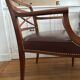 Pair of leather and wood bridge armchairs – Directoire style, 1940s