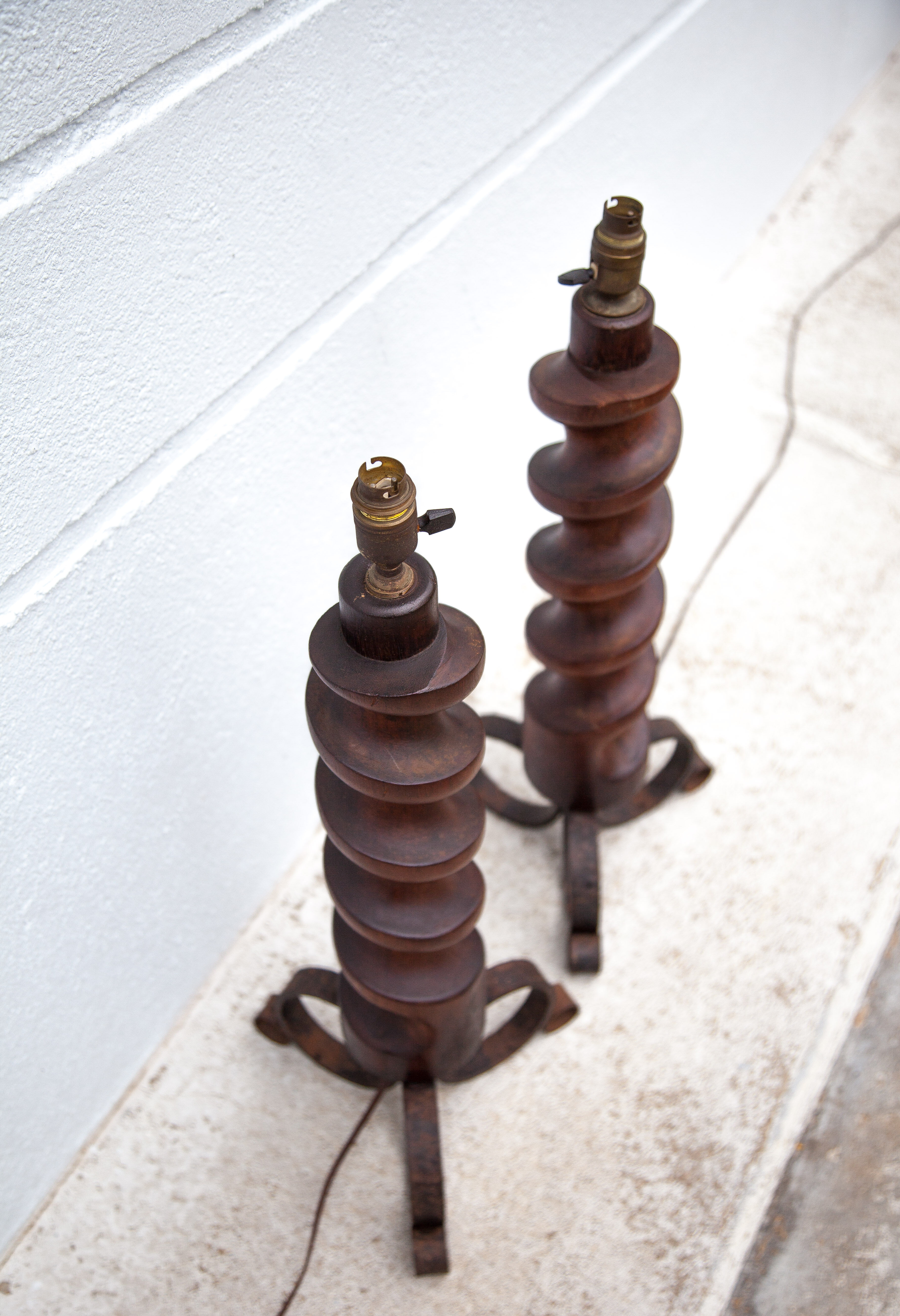 Vintage lamp foot x 2, floor lamp, floor lamp, twisted wood lamp and wrought iron, chalet