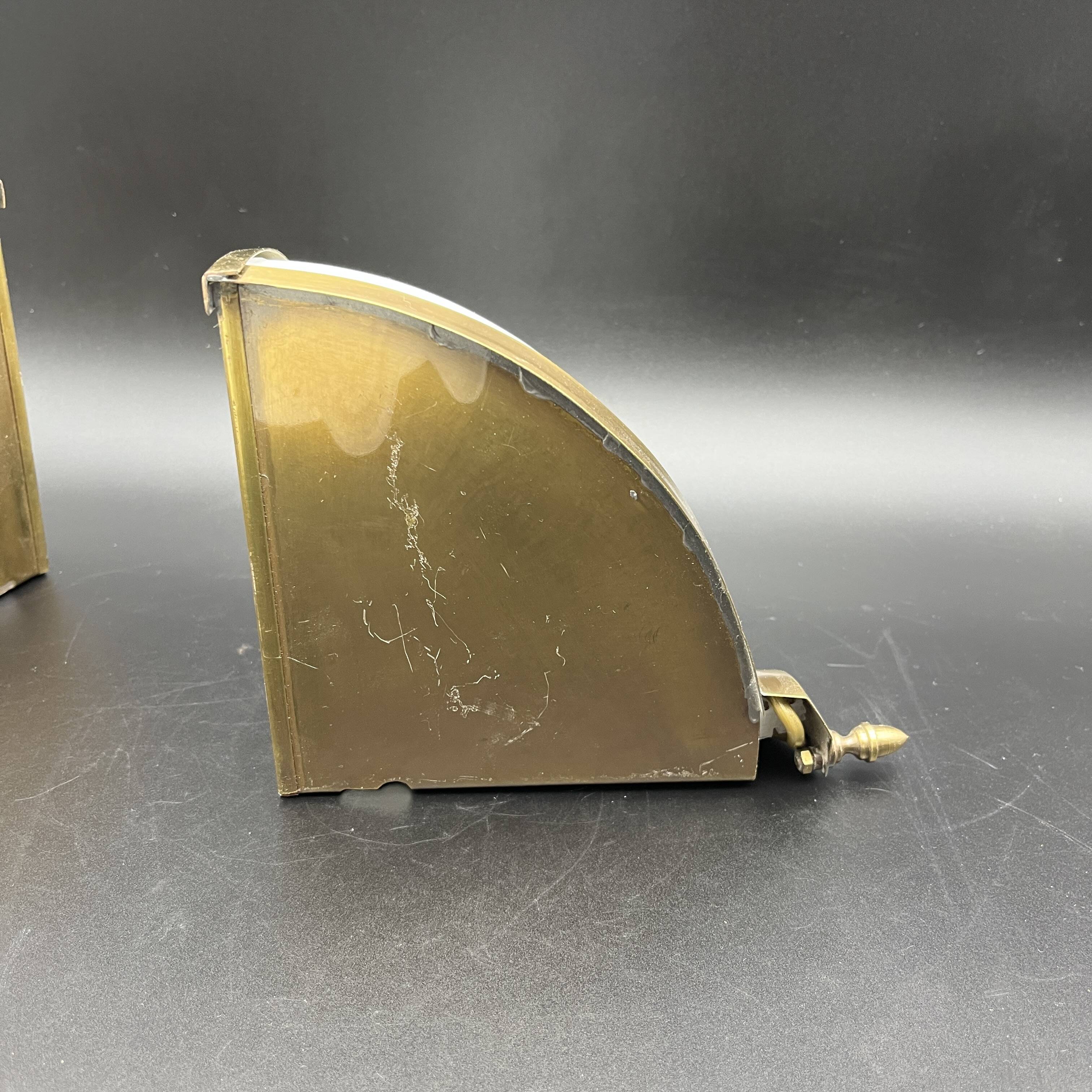 Pair of corner sconces in golden brass and matt opaline
