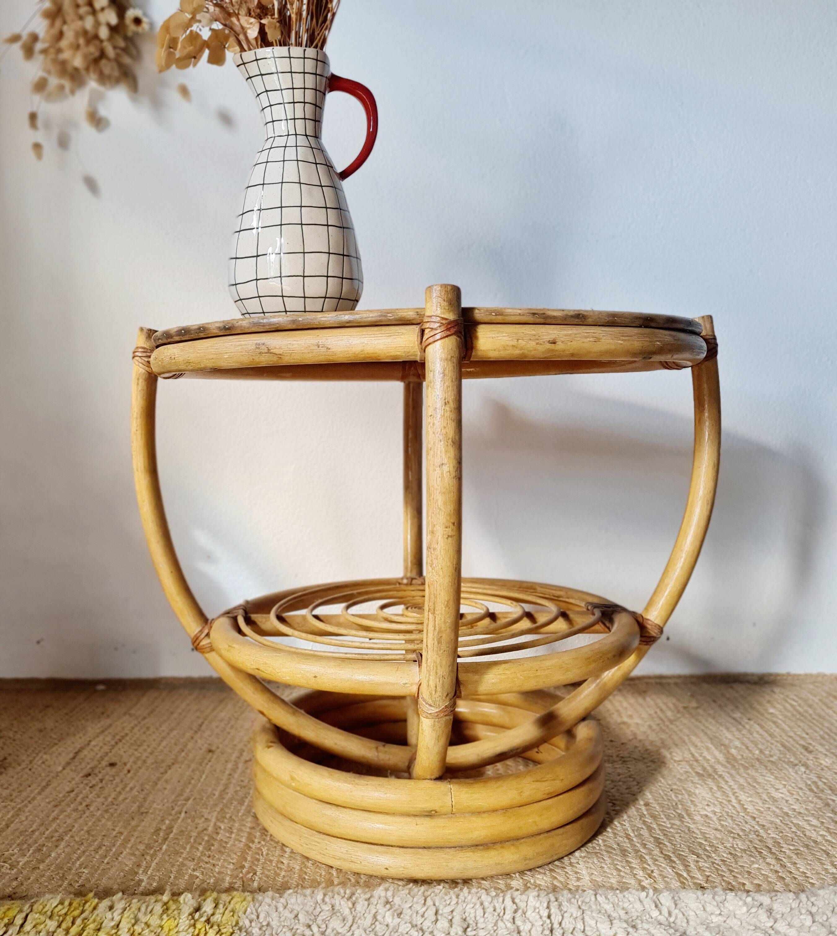 Guéridon / Table d'appoint vintage rotin – Années 60