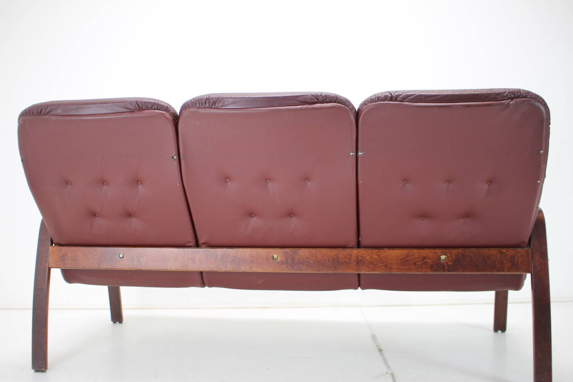 1980 Three-Seater Leather Sofa, Tone Czechoslovakia