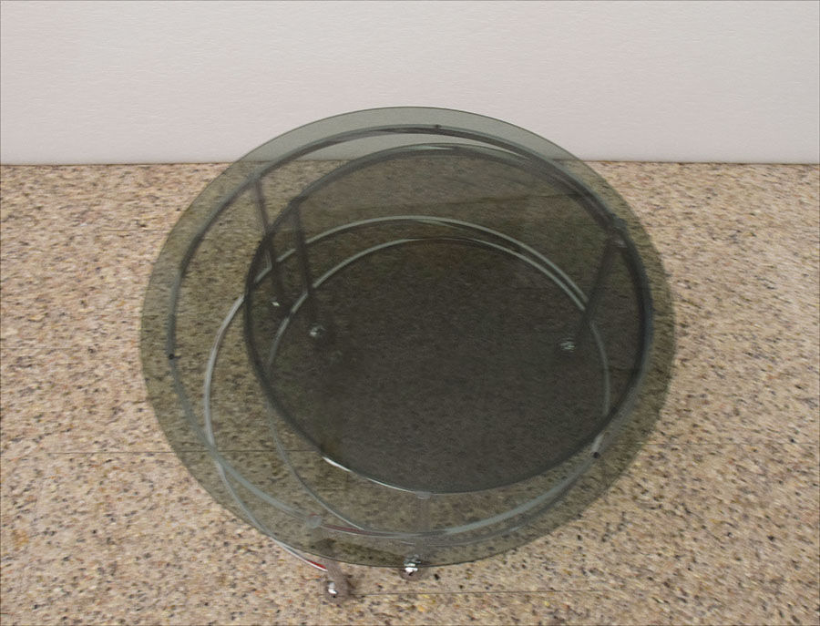 Two-tier swivel coffee table in chromed steel and crystal, 1970s