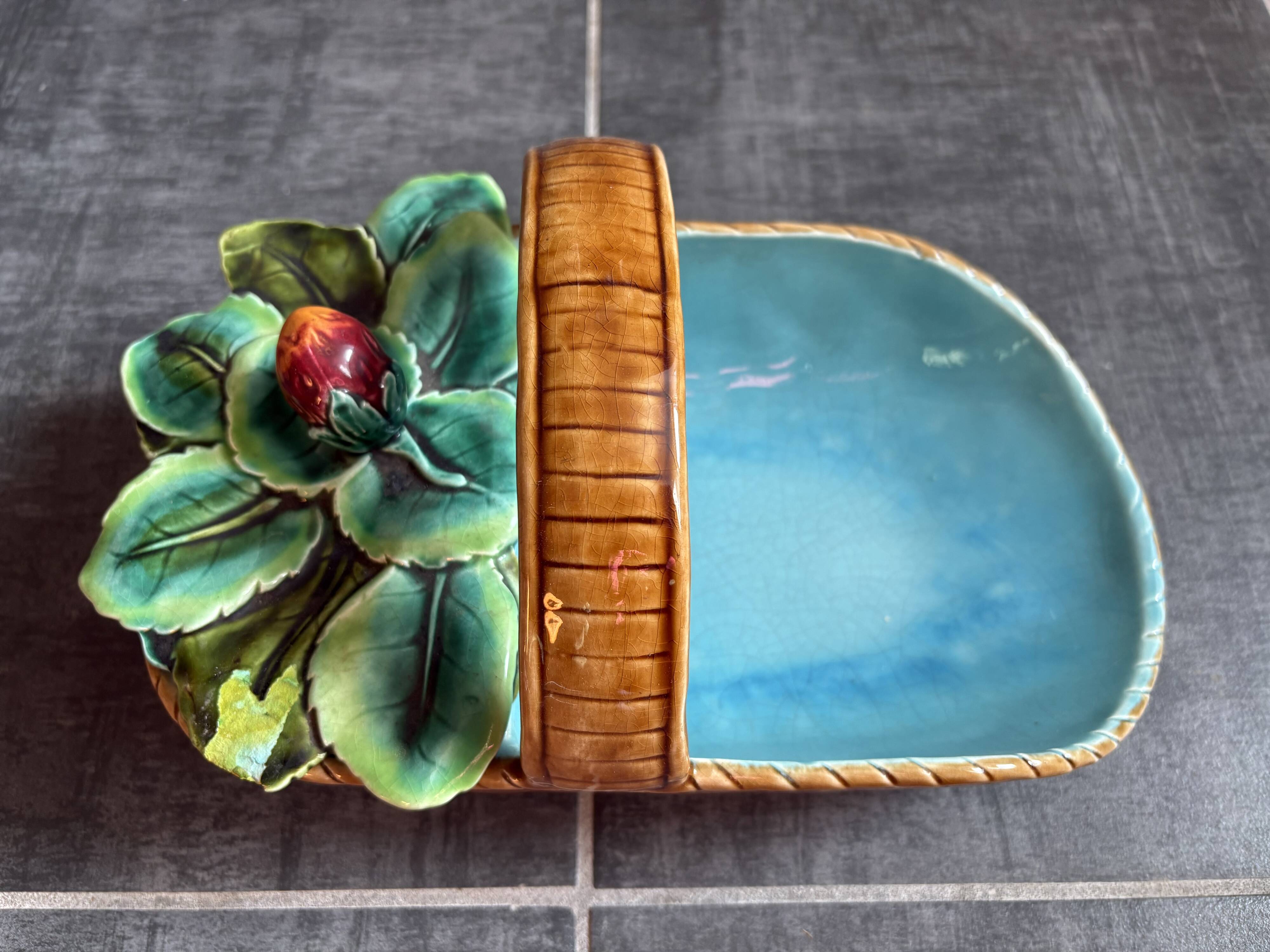 Rare Majolica Strawberry Basket - Sarreguemines 1521 - Circa 1880