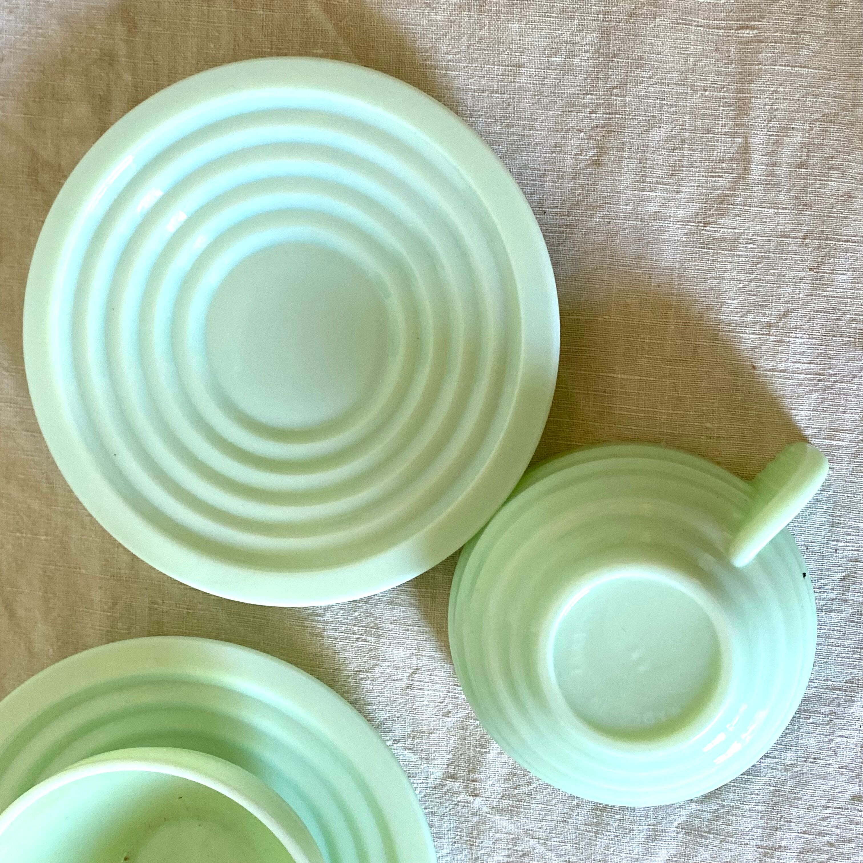 Art Deco cups in green opaline