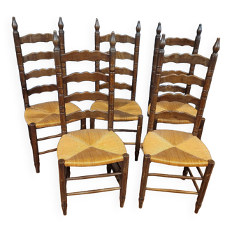 5 rustic oak chairs