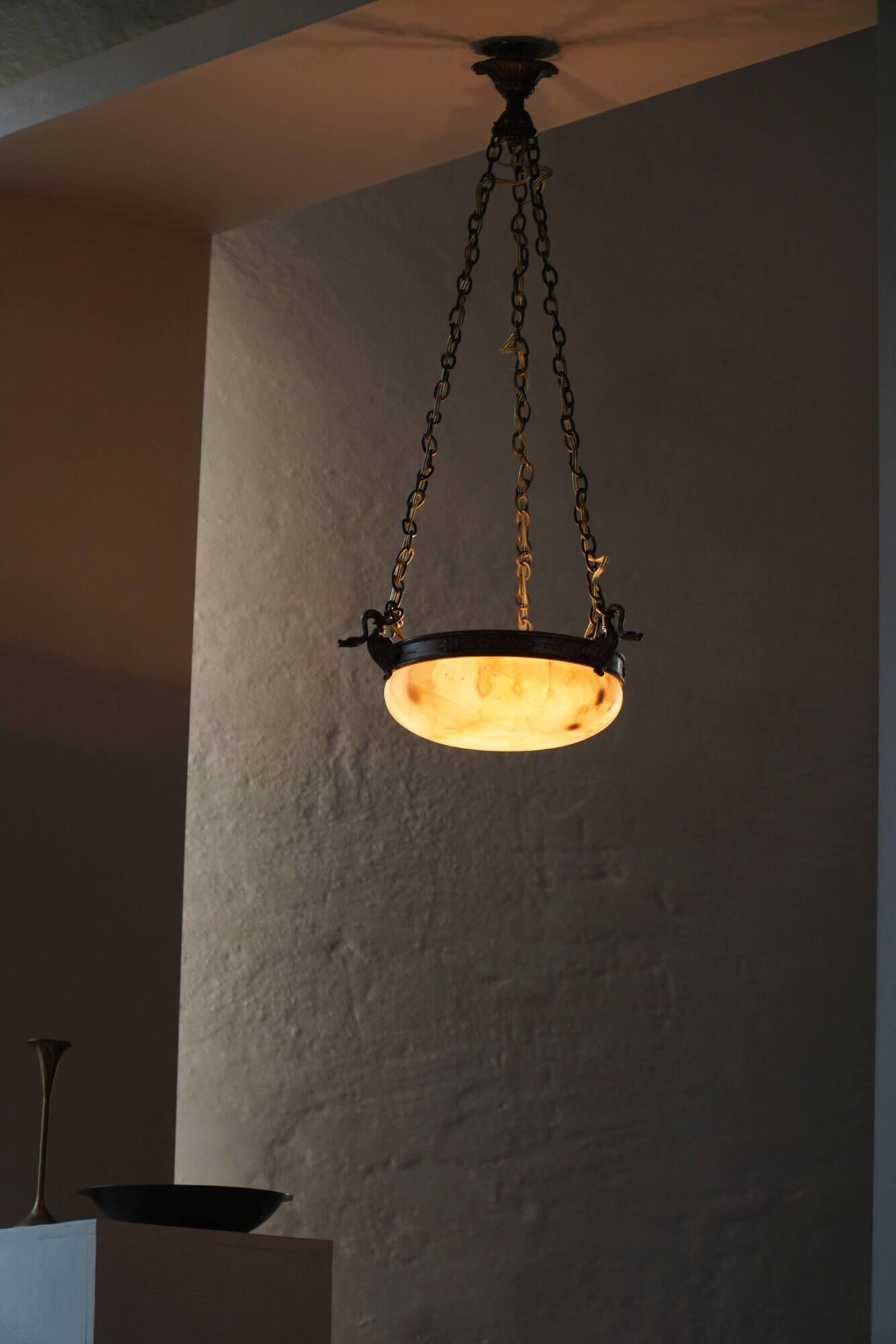 Suspension / alabaster ceiling light from the early 20th century, Denmark, Art Nouveau, 1900