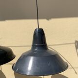 Three industrial suspensions in black and white enamelled sheet metal large format