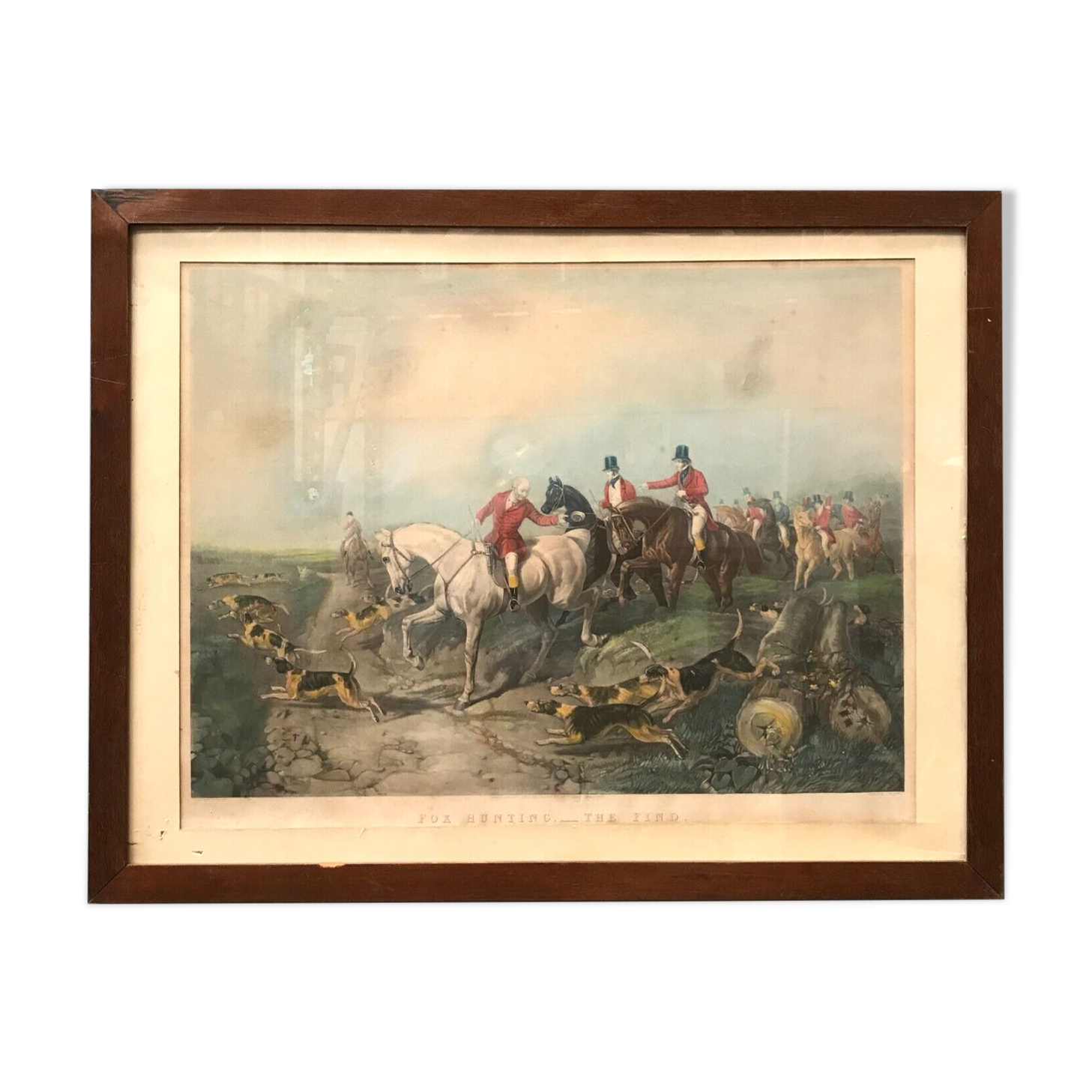 Framed English engraving "The hunt" 20th century