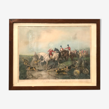 Framed English engraving " La chasse a courre " XX siècle