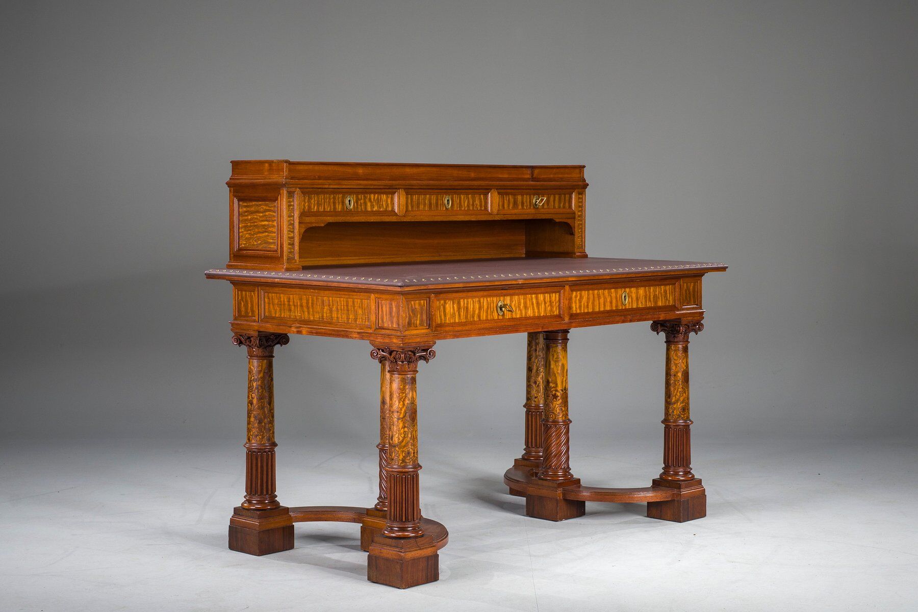 Wilhelmine secretary in walnut & exotic veneer with leather top