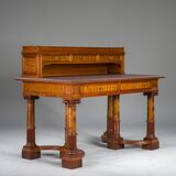 Wilhelmine secretary in walnut & exotic veneer with leather top