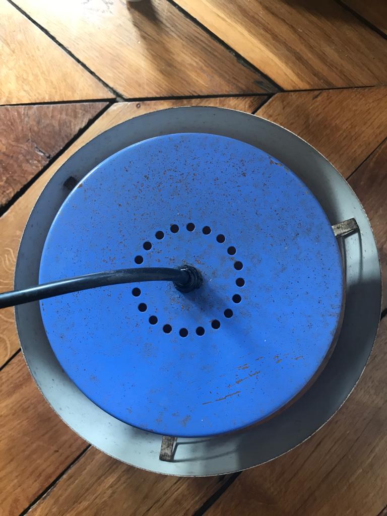 Scandinavian hanging lamp in blue sheet metal