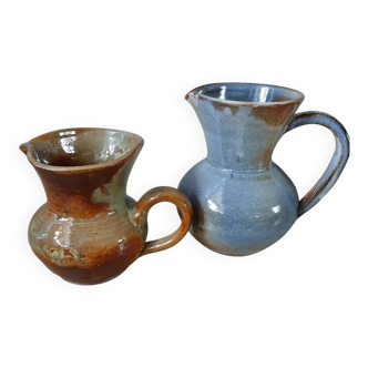 2 antique pitchers in handmade stoneware