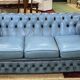 English Chesterfield 3-seater sofa in blue leather from the 1980s