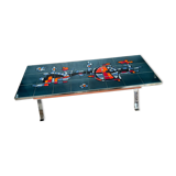Coffee table in signed ceramic and chromed metal 70s