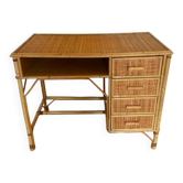 Bureau vintage en rotin et osier tressé 4 Tiroirs – Milieu de pièce – Style