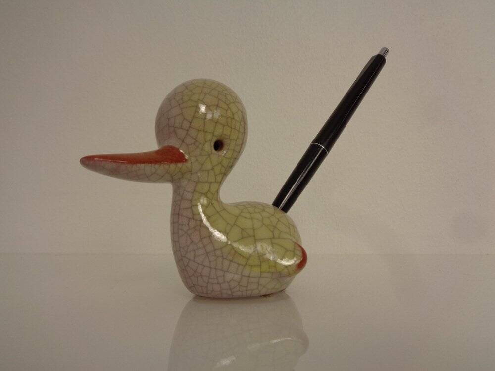 Austrian Ceramic Duck Pen Holder by Walter Bosse, 1950s