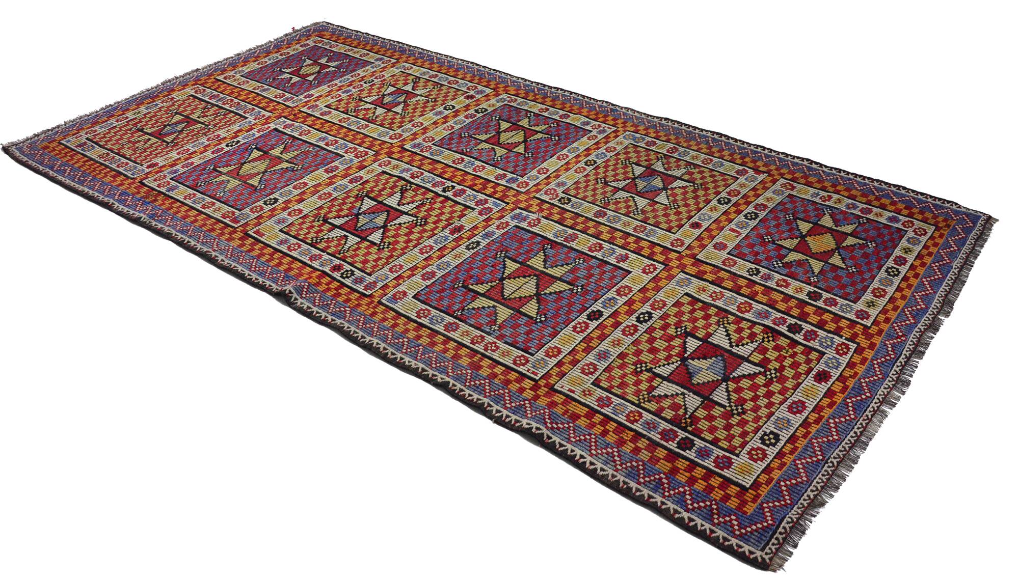 Tapis Kilim Vintage Turc Oushak 186x349 cm Laine Fait Main