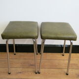 Duo of vintage stools in chrome and green skai
