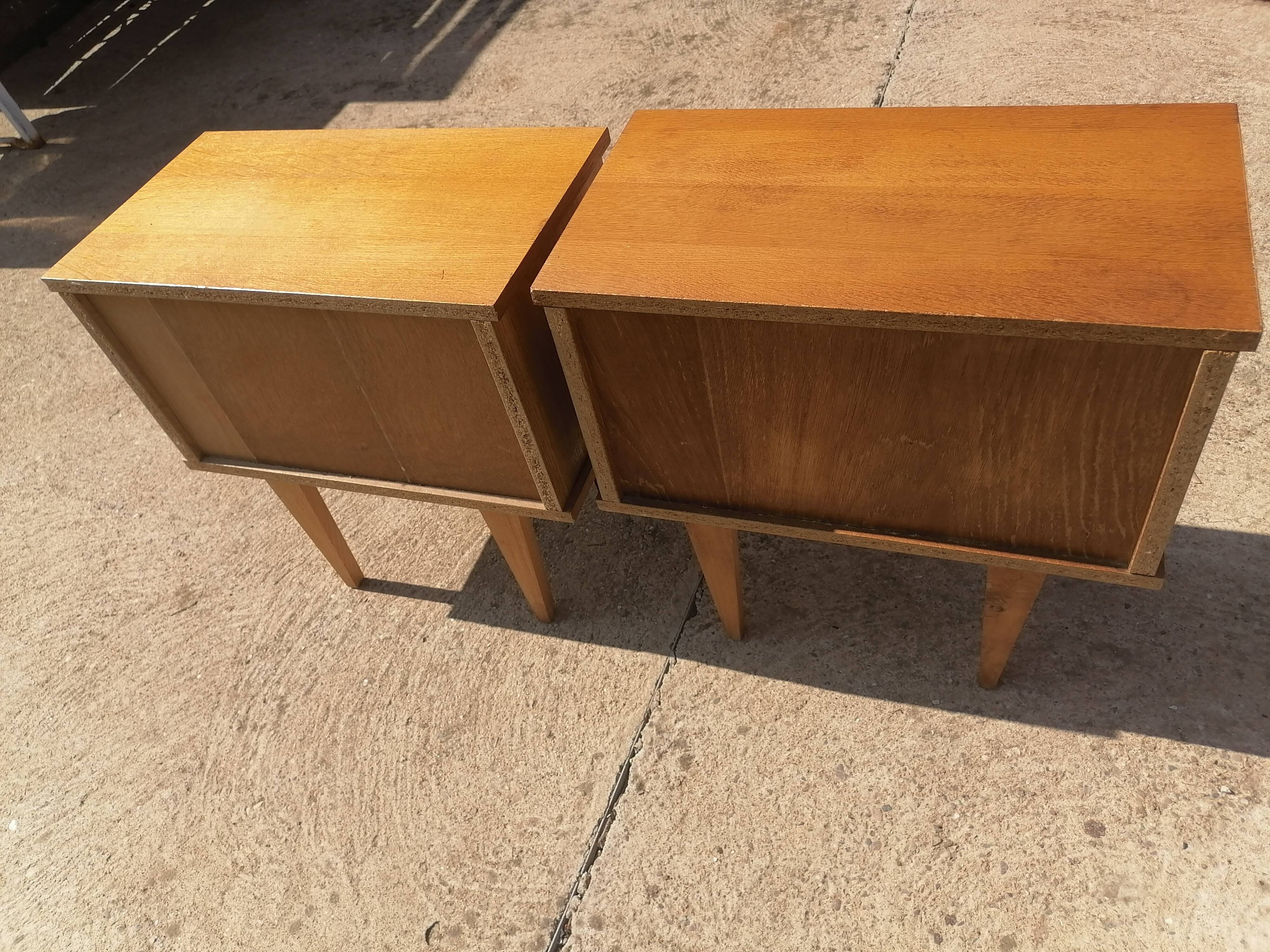 Set of 2 bedside tables Scandinavian style 1960 50 light wood