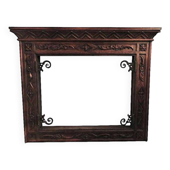Art deco fireplace in teak and wrought iron, 1920s