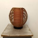 Rattan ball lamp with orange interior lampshade