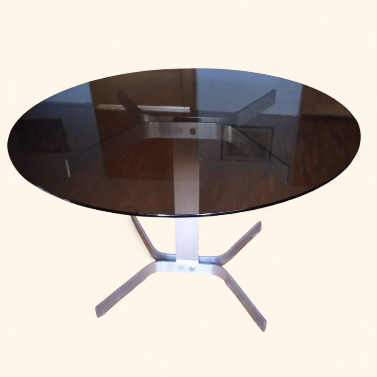 Large Circular Brushed Aluminium Table by Pierre Vandel (1946)