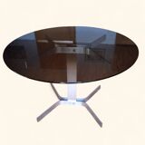 Large Circular Brushed Aluminium Table by Pierre Vandel (1946)