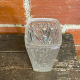 Vintage 1970s Rectangular Moulded Glass Vase with Sun Decoration #D757